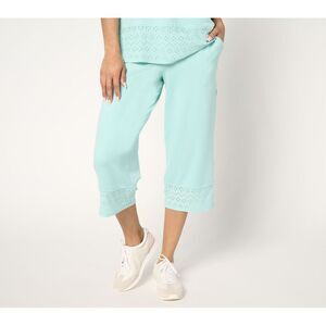 Cuddl Duds Women's Pants Sz L Flexwear Eyelet Cropped Pant Green A676559